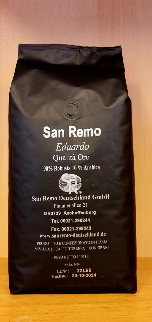 SanRemo Bohnenkaffee Eduardo 1.000g Mischung: 90% Robusta 10% Arabica